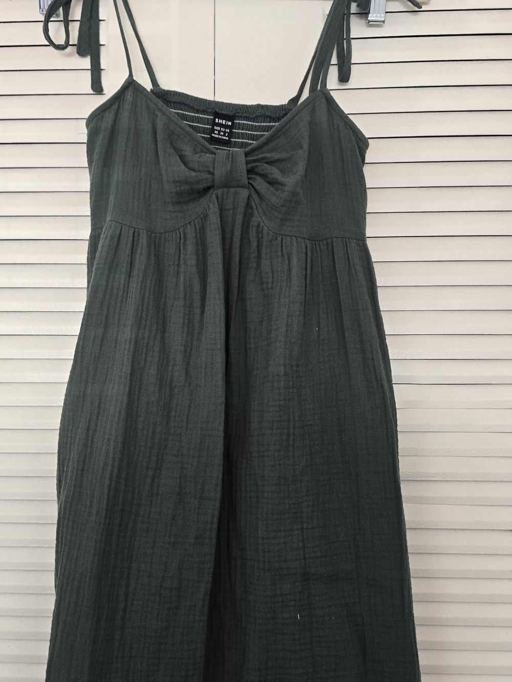 SHEIN Dark Olive Green Tie-Front Midi Dress